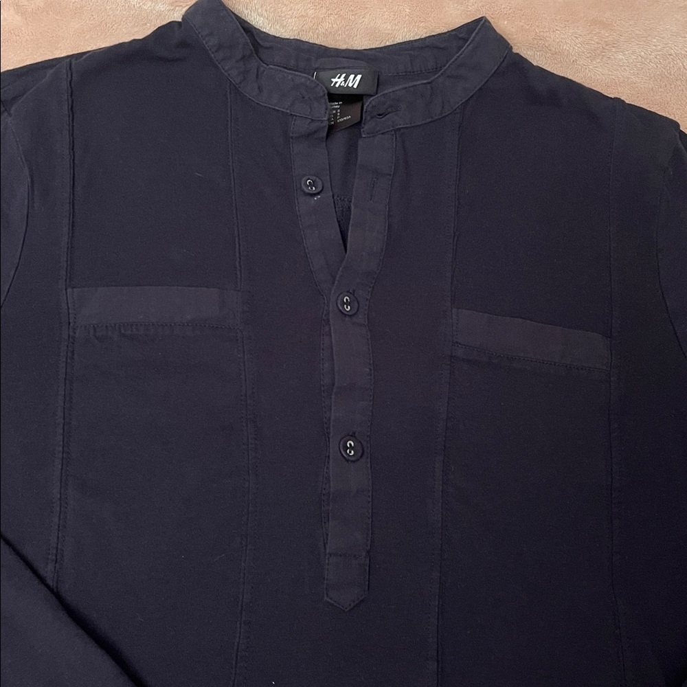 H&M Dark Blue Long-Sleeve Henley Shirt